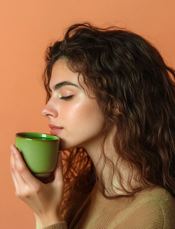 Woman Drinking Matcha